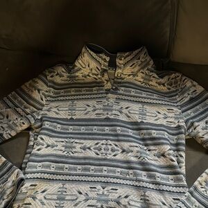 Gray Turtleneck Sweater with Striped Pattern